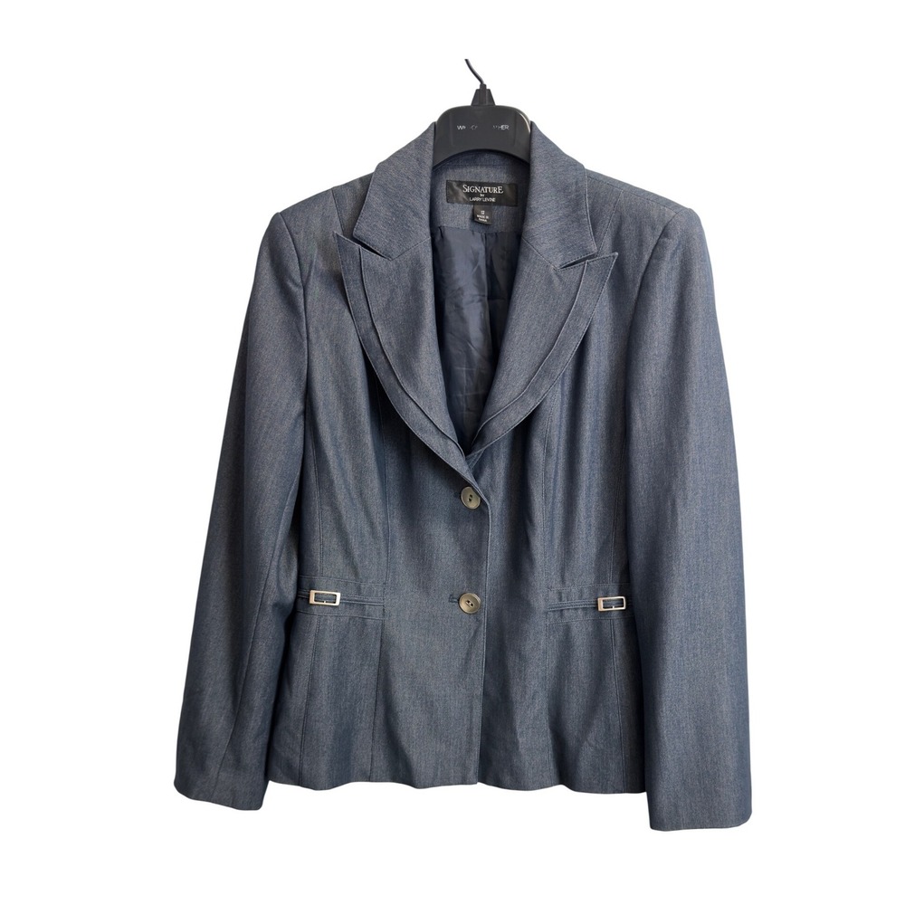 Signature  Larry Levine Blue‎ Denim Two Button Blazer Jacket Womens Size 12